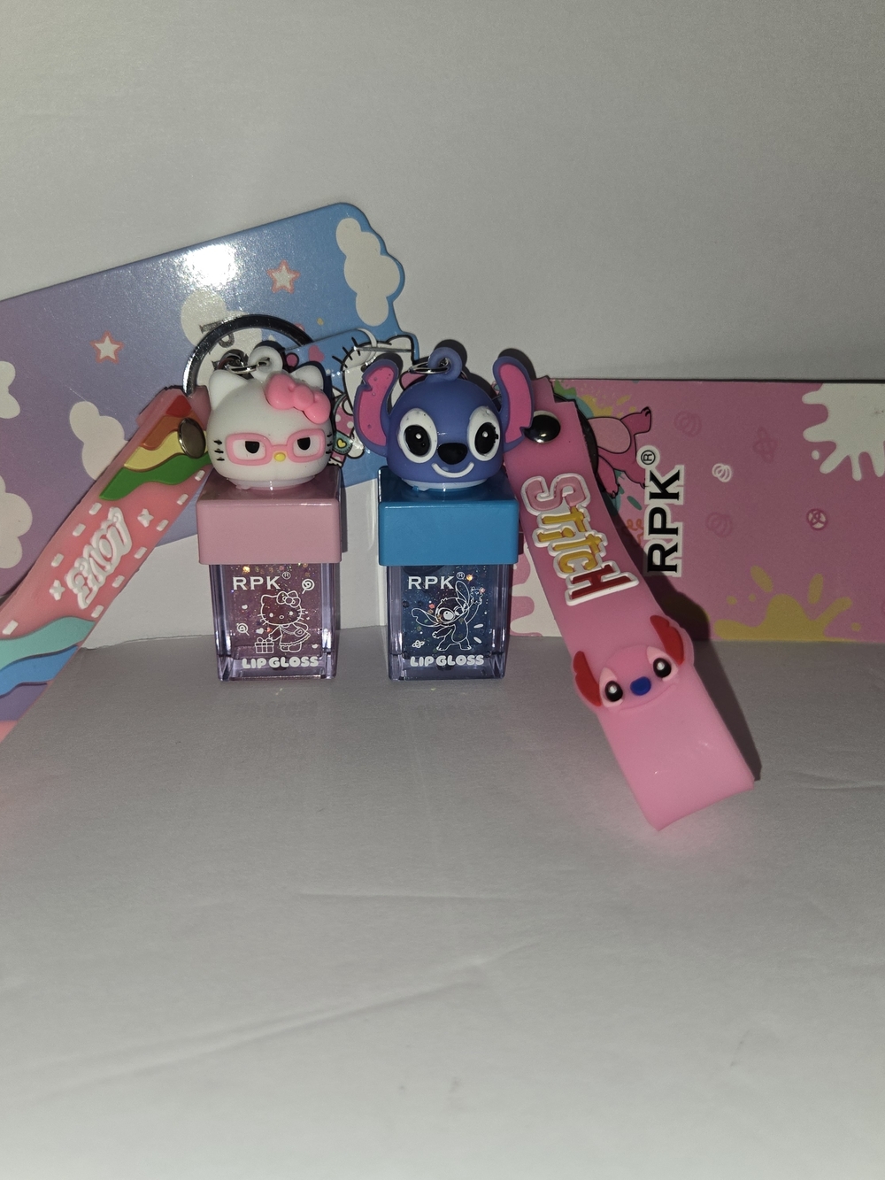 Kids Lip Gloss Keychain Set - Pink & Blue